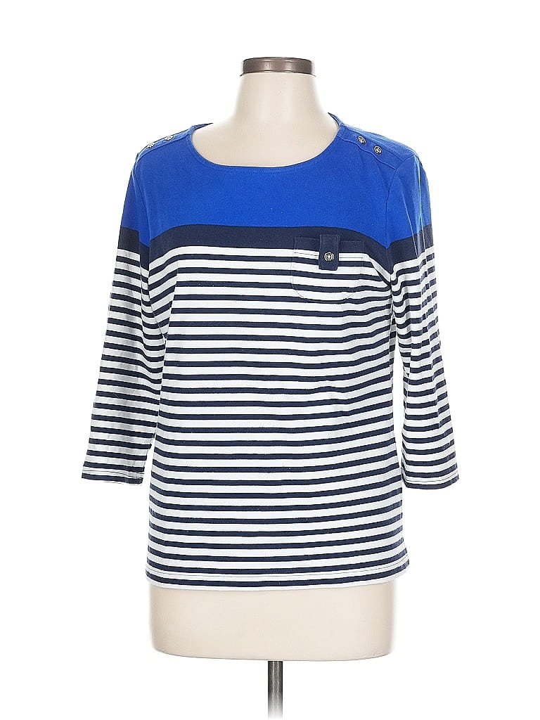 Pre-owned Karen Scott 3/4 Sleeve Top Blue Boatneck Tops