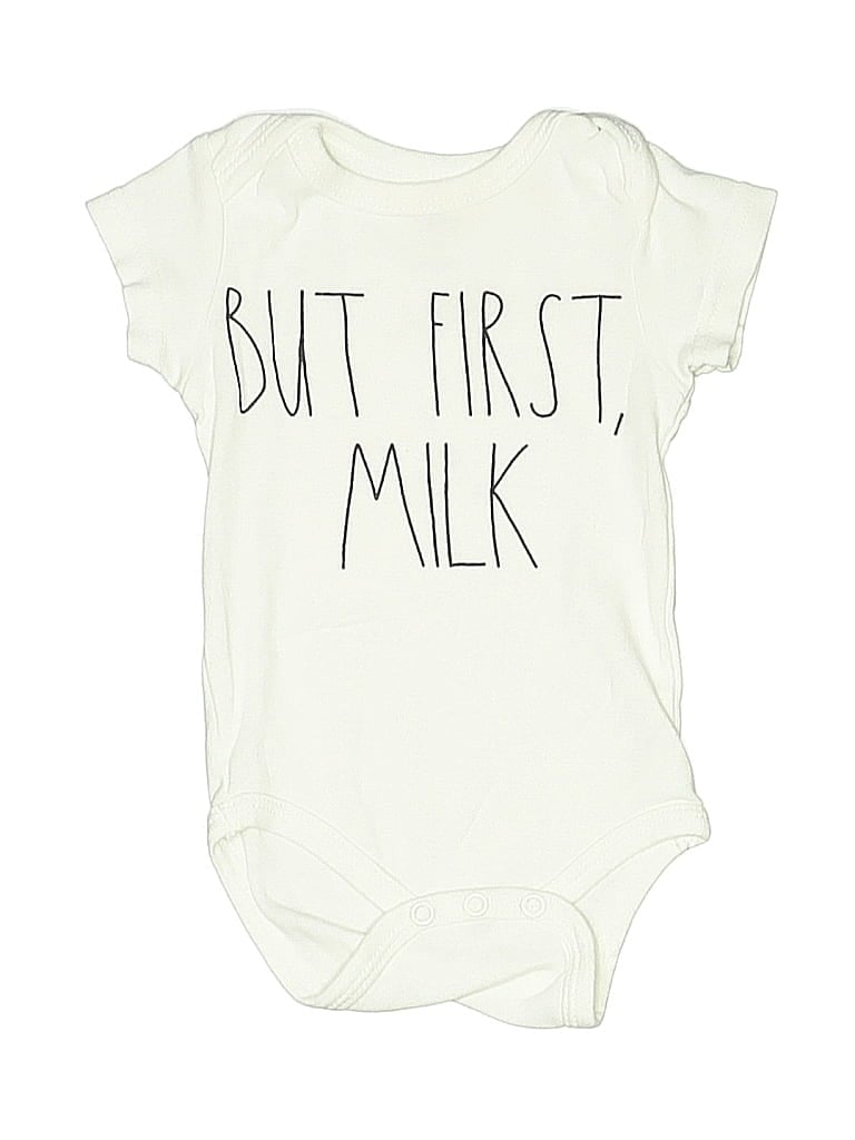 Pre-owned Rae Dunn Babies' Short Sleeve Onesie In White