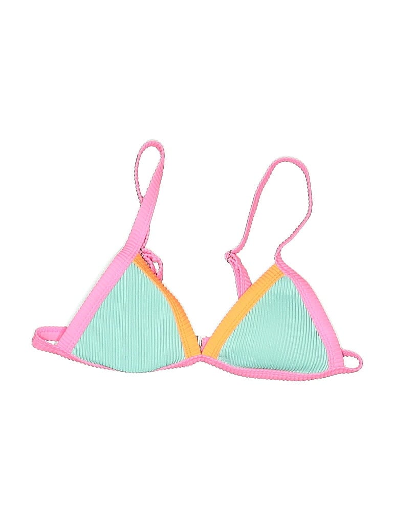 Pre-owned Shein Swimsuit Top Pink Color Block Pattern Swimwear