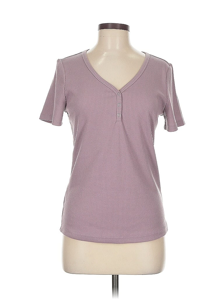 Pre-owned Fashion Short Sleeve Henley Shirt In Purple