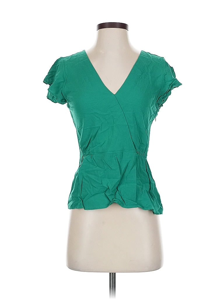 Pre-owned J. By J.crew Short Sleeve Top Green Sweetheart Neckline Tops