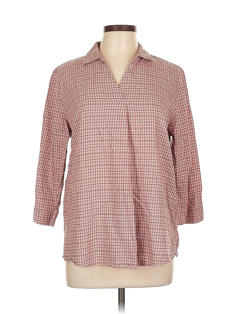 Pre-owned Van Heusen 3/4 Sleeve Button Down Shirt In Burgundy