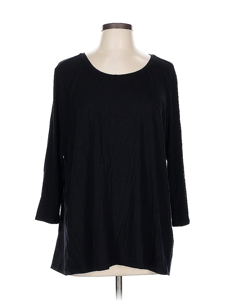 Pre-owned H By Halston 3/4 Sleeve Top Black Boatneck Tops