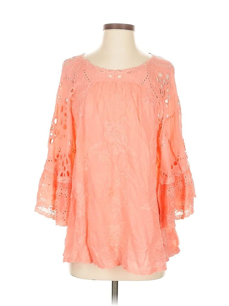 Pre-owned Johnny Was 3/4 Sleeve Blouse In Pink