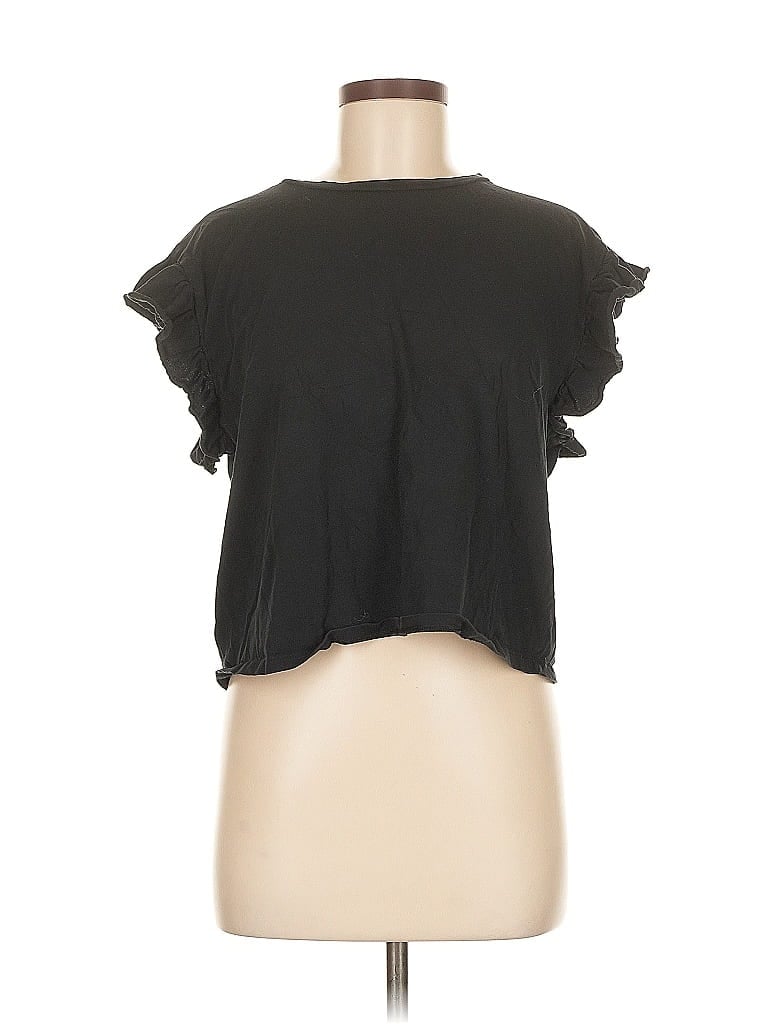 Click to view more detailed imagery on our partner's website Pre-owned Zara Short Sleeve Top Black Ruffles Neckline Tops