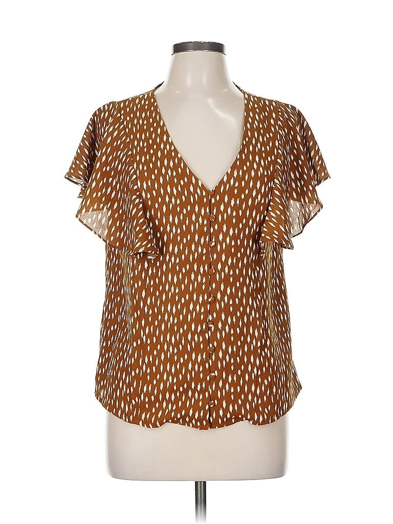 Pre-owned Unbranded Short Sleeve Blouse In Brown