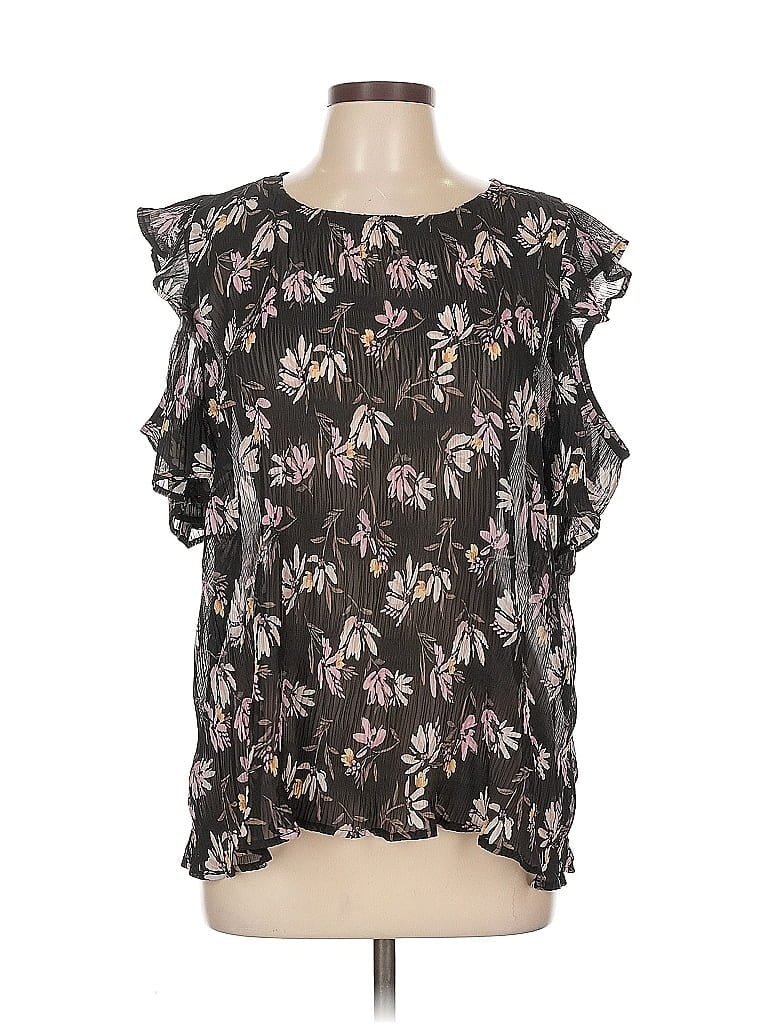 Pre-owned Bobeau Short Sleeve Blouse In Black