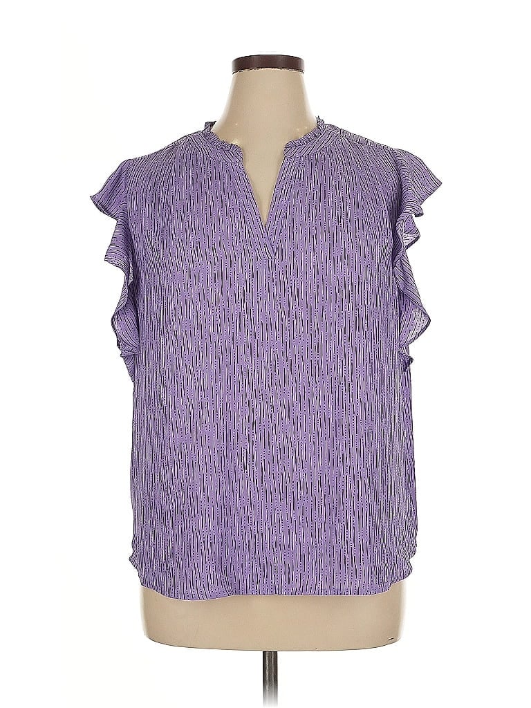 Pre-owned Liz Claiborne Short Sleeve Blouse In Purple
