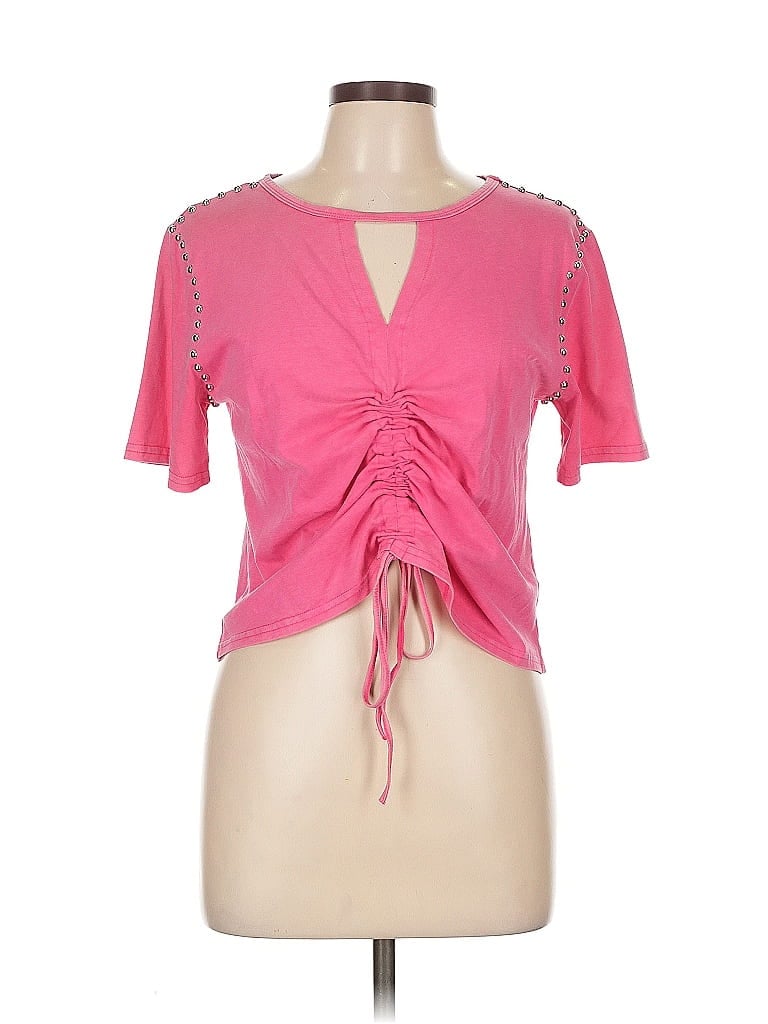 Pre-owned Blue B Short Sleeve Top Pink Plunge Neckline Tops