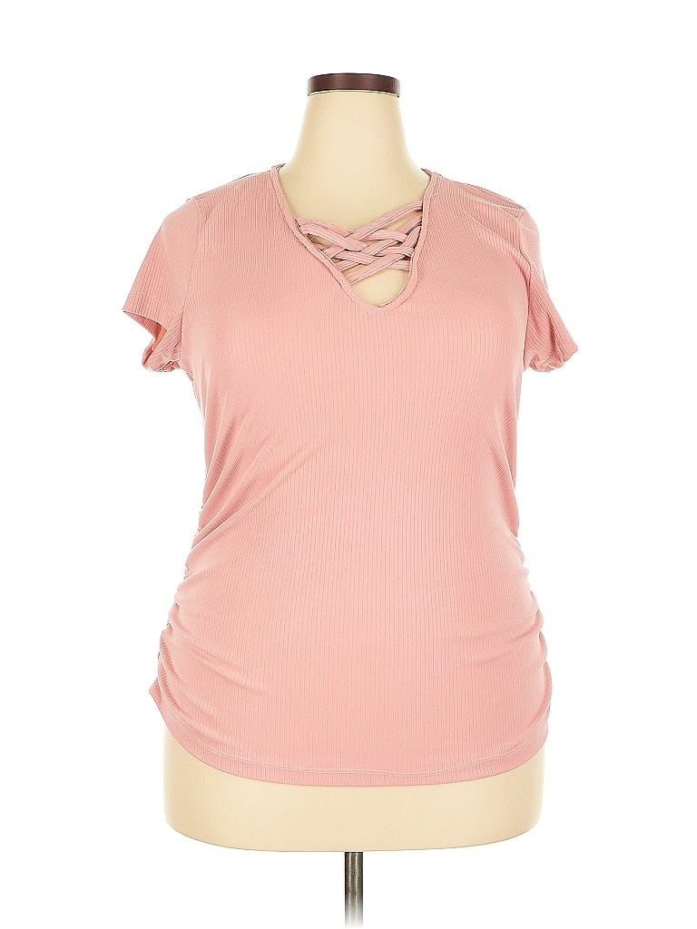 Pre-owned Rouge Short Sleeve Top Pink Keyhole Neckline Tops