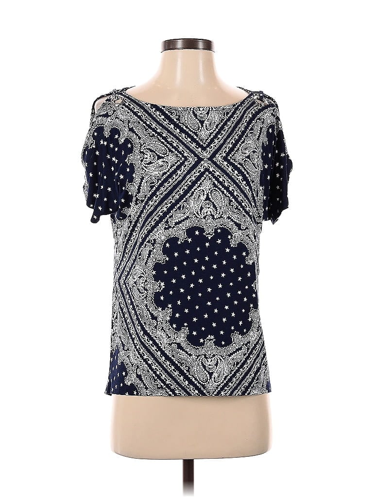 Pre-owned Cable & Gauge Short Sleeve Top Blue Boatneck Tops