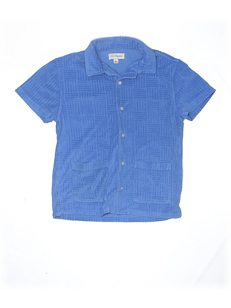 Pre-owned Free Assembly Kids' Short Sleeve Button Down Shirt In Blue