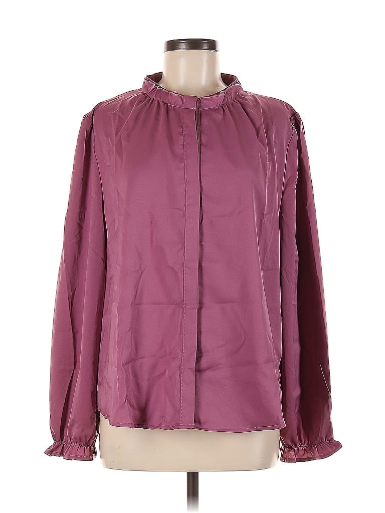 Pre-owned Allegra K Long Sleeve Blouse In Burgundy