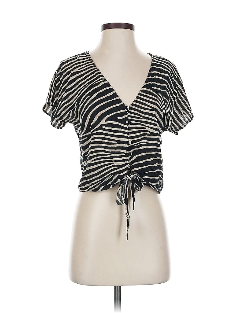 Pre-owned H&m Short Sleeve Top Black Plunge Neckline Tops