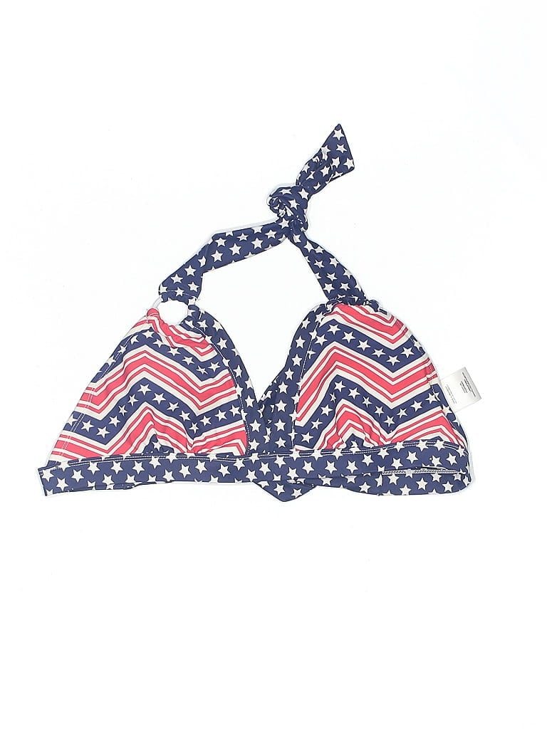 CATALINA Pre-owned Swimsuit Top Blue Chevron/herringbone Pattern Swimwear