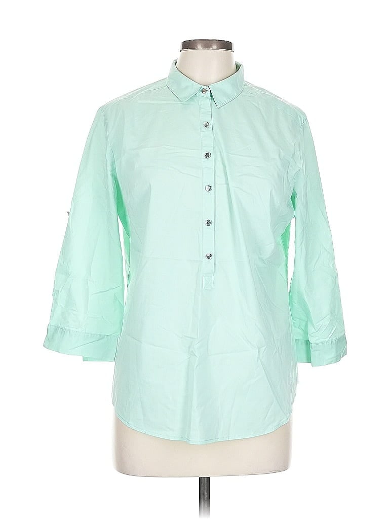 Pre-owned New York And Company 3/4 Sleeve Button Down Shirt In Green