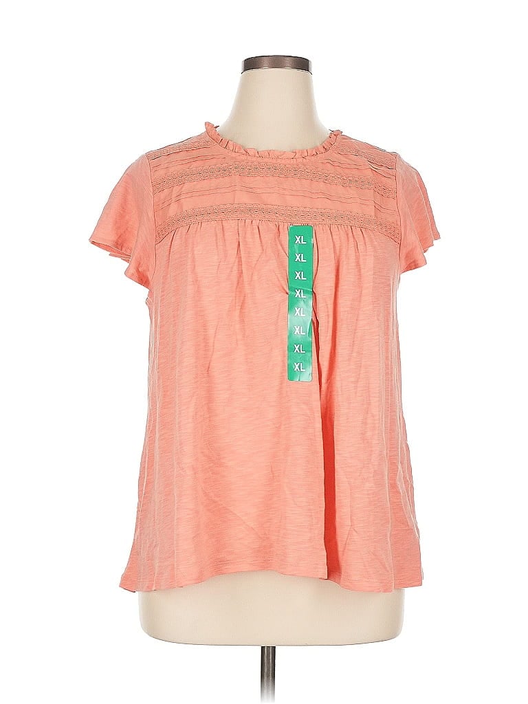 Ella Moss Short Sleeve Top Orange Ruffles Neckline Tops In Gold