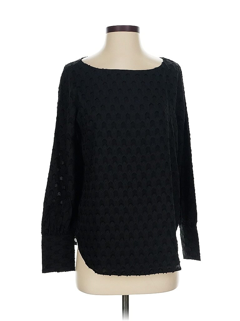 Ann Taylor Long Sleeve Top Black Boatneck Tops In Black