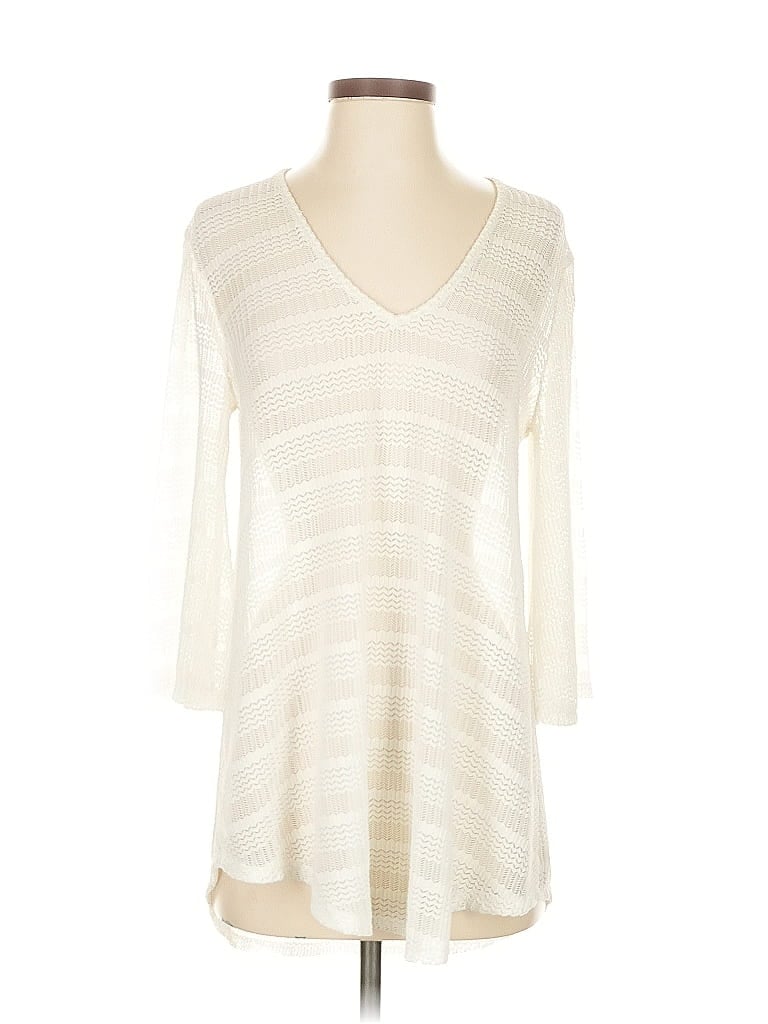JORDAN TAYLOR Pre-owned 3/4 Sleeve Top Ivory V Neck Tops In White