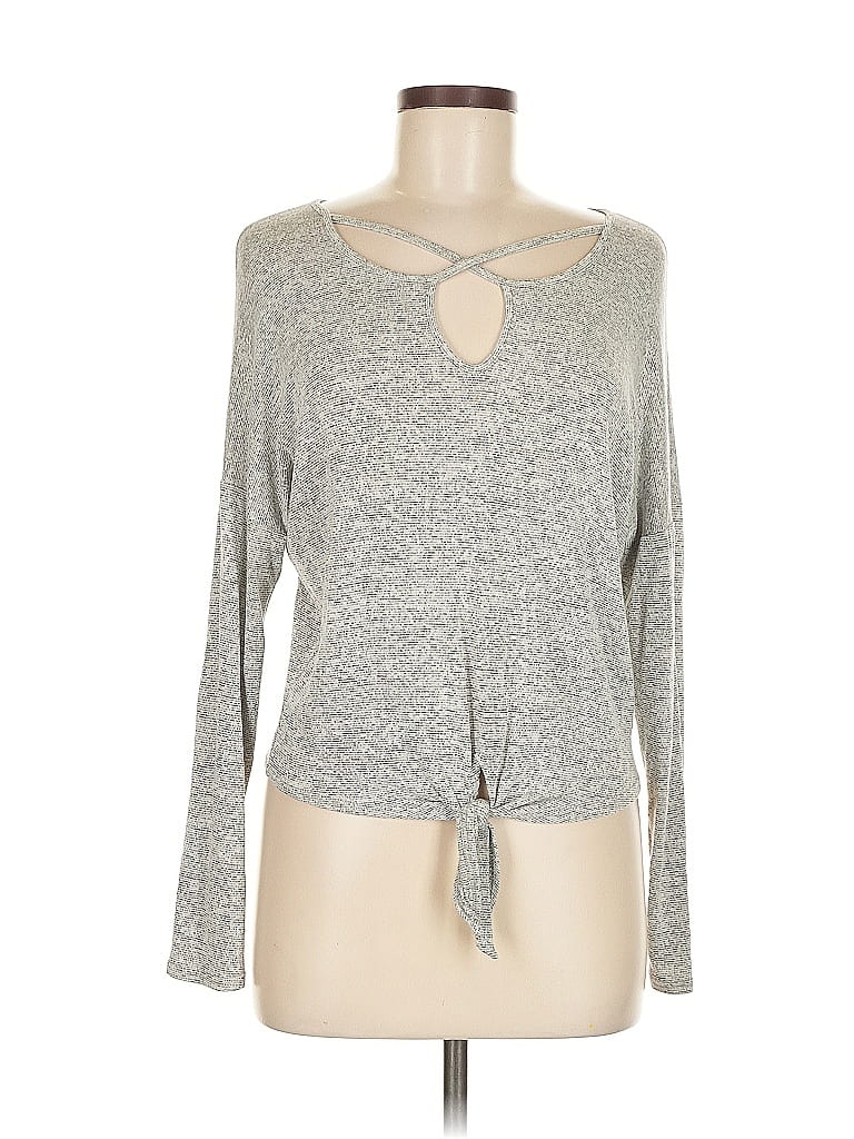 Pre-owned Caution To The Wind Long Sleeve Top Gray Keyhole Neckline Tops