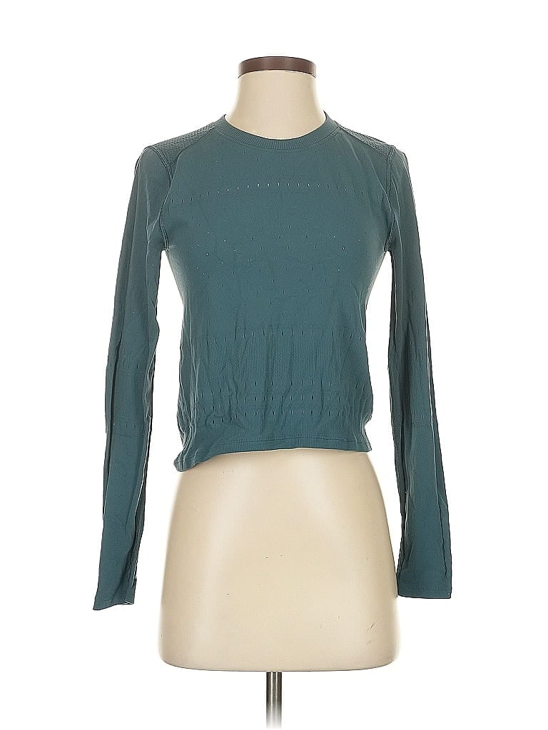 CALIA Pre-owned Long Sleeve Top Teal Mock Neckline Tops In Blue