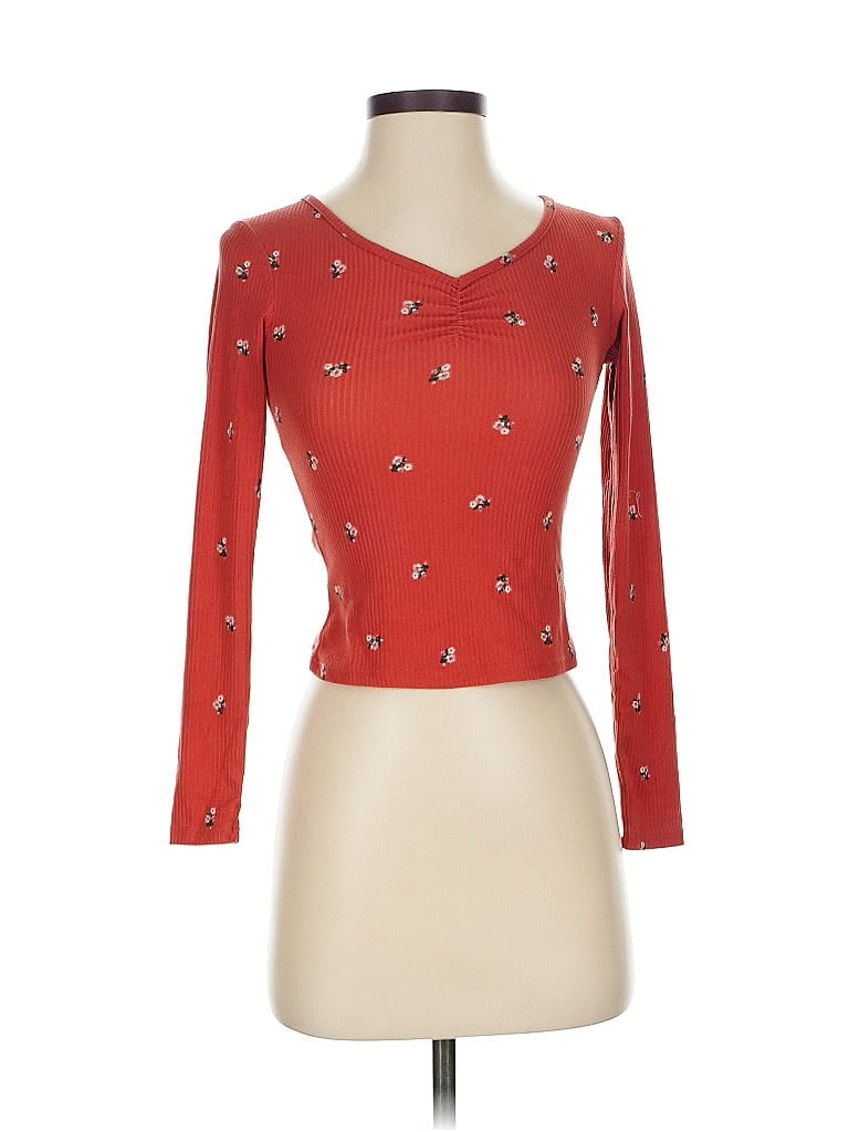Pre-owned Full Tilt Long Sleeve Top Red Sweetheart Neckline Tops