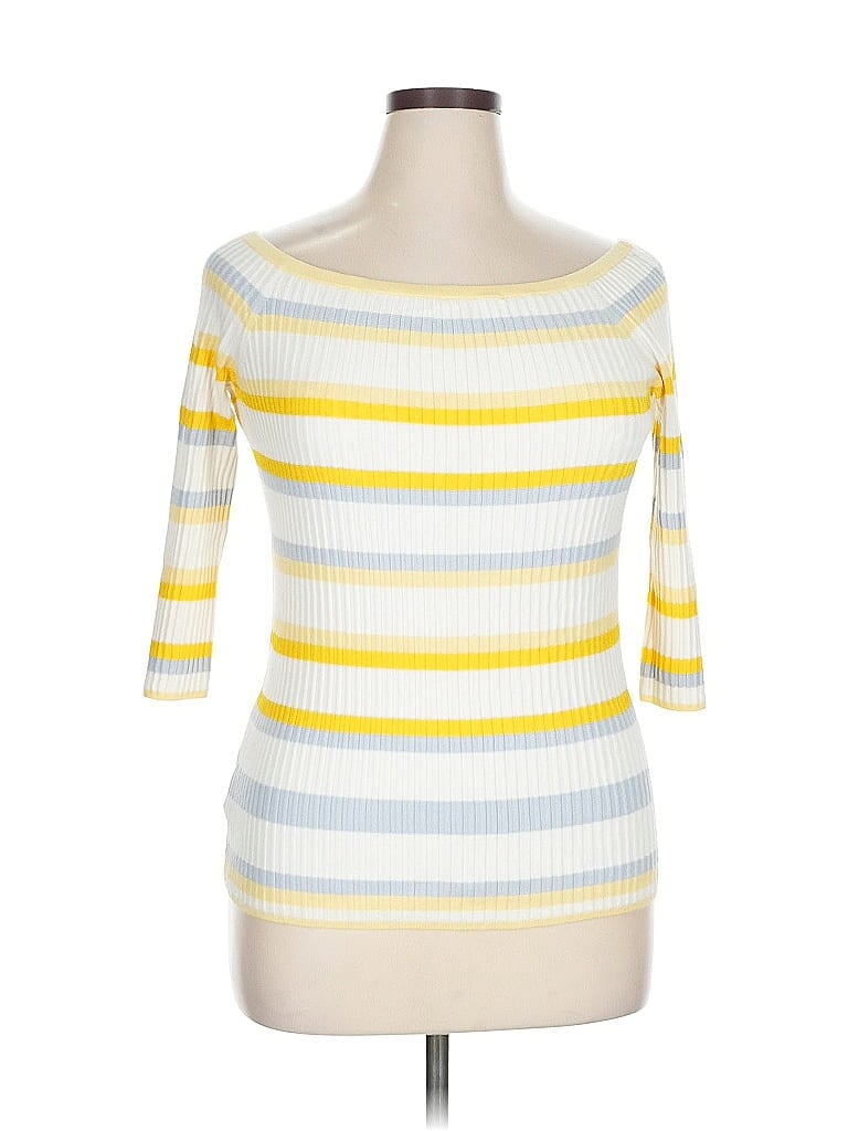 Click to view more detailed imagery on our partner's website Pre-owned Ann Taylor 3/4 Sleeve Top Yellow Boatneck Tops