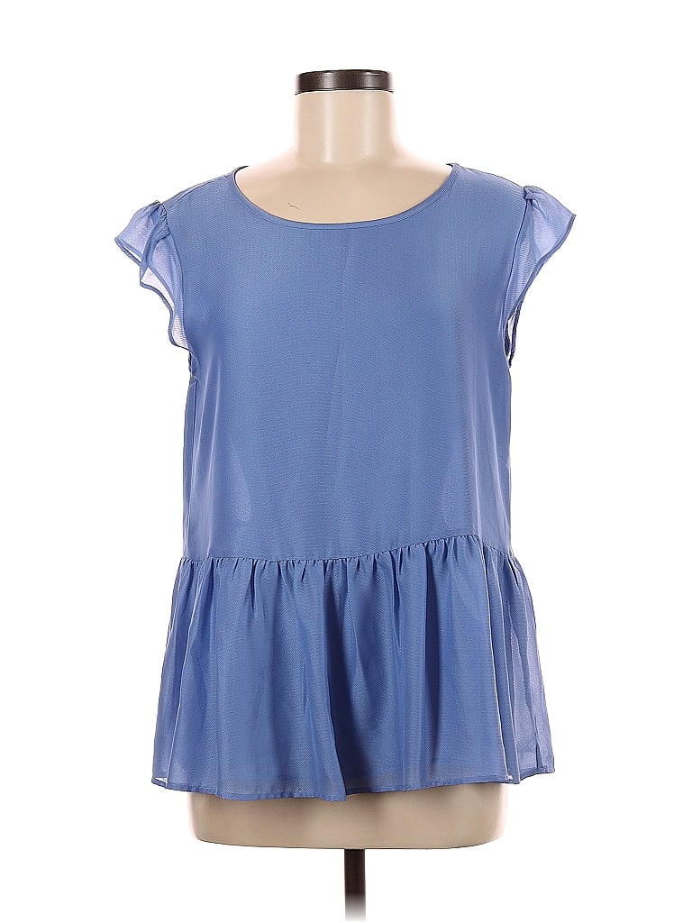 Pre-owned Ann Taylor Factory Short Sleeve Blouse In Blue