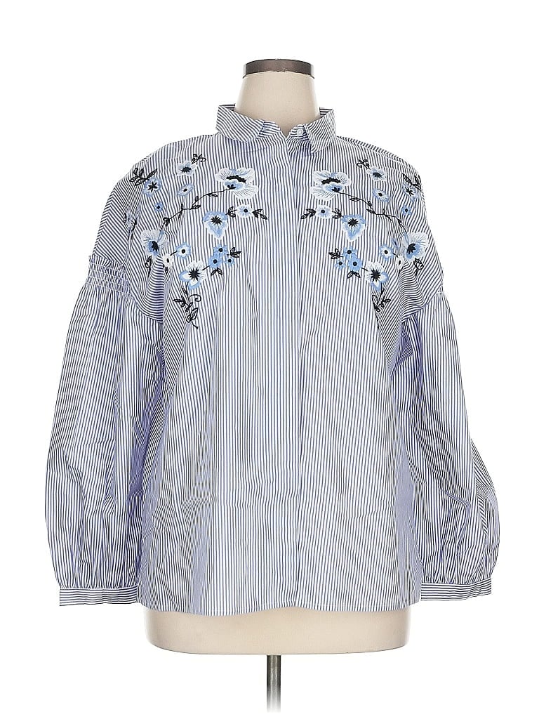 HALOGEN Pre-owned Long Sleeve Blouse In Blue