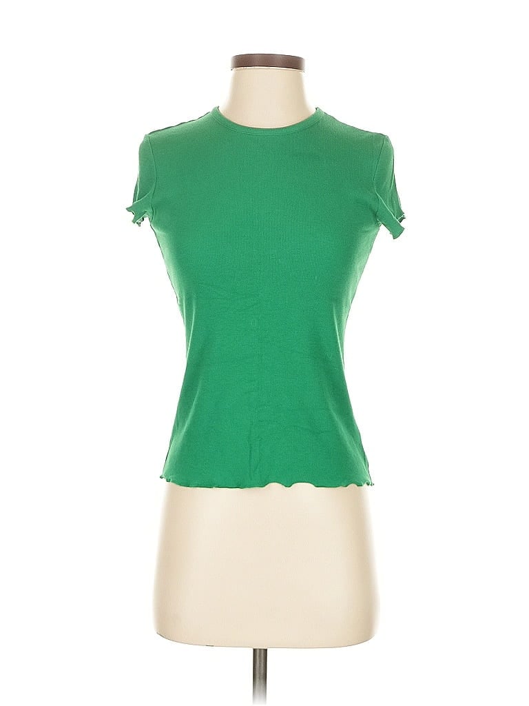 Pre-owned Rachel Zoe Short Sleeve Top Green Mock Neckline Tops