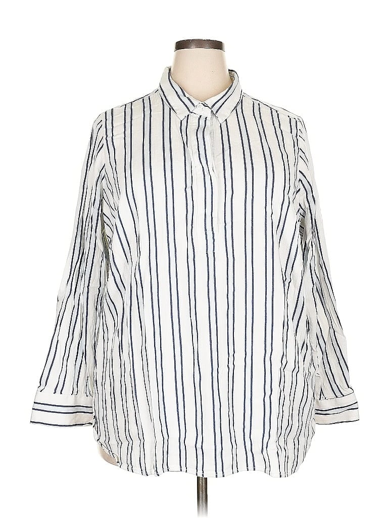 Pre-owned Liz Claiborne 3/4 Sleeve Button Down Shirt In White