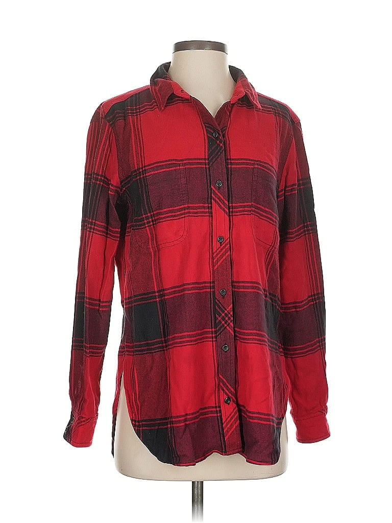Pre-owned Athleta Long Sleeve Button Down Shirt In Red