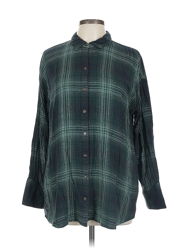 Pre-owned Jjill Long Sleeve Button Down Shirt In Green