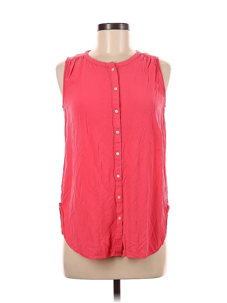 Pre-owned Ann Taylor Loft Sleeveless Button Down Shirt In Red