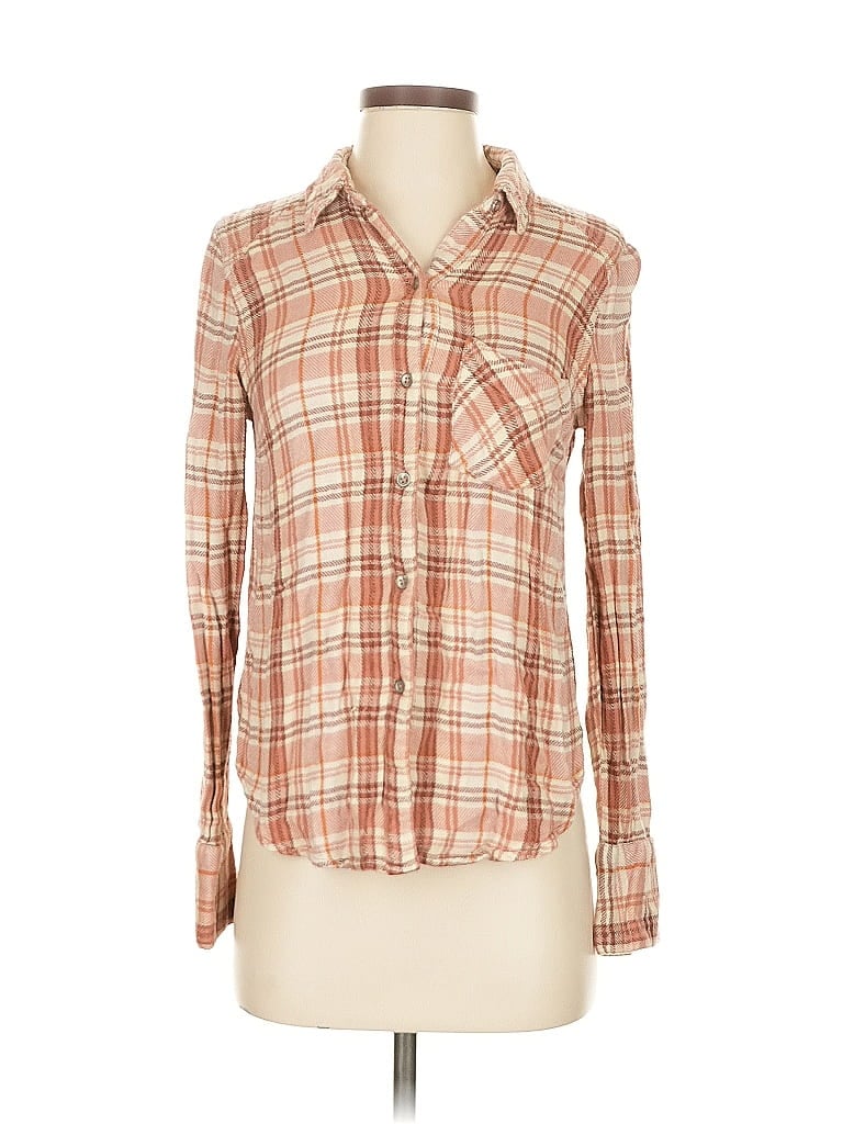 Pre-owned Free People Long Sleeve Button Down Shirt In Brown
