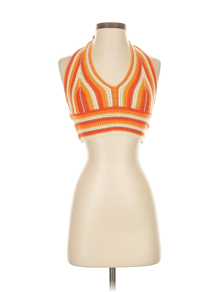 Pre-owned Shein Sleeveless Top Orange Halter Neckline Tops
