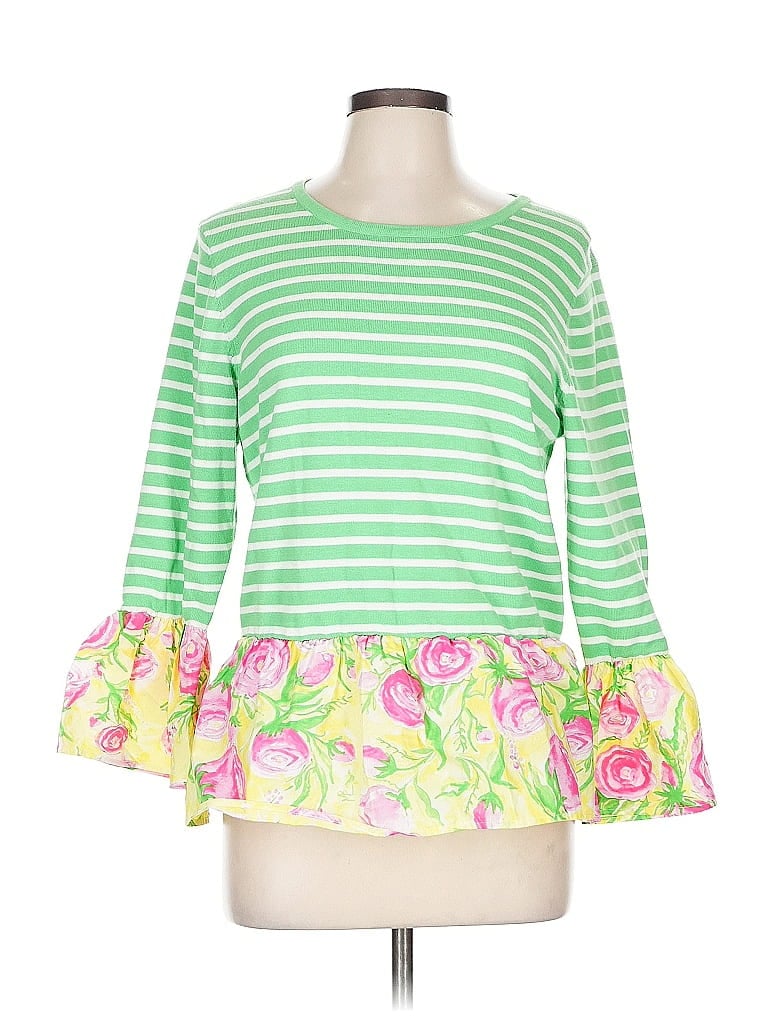 Pre-owned Haley And The Hound 3/4 Sleeve Top Green Boatneck Tops