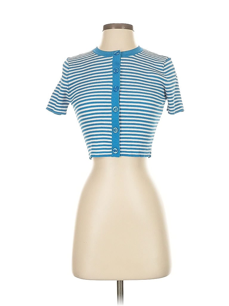 Click to view more detailed imagery on our partner's website Pre-owned Zara Short Sleeve Top Blue Keyhole Neckline Tops