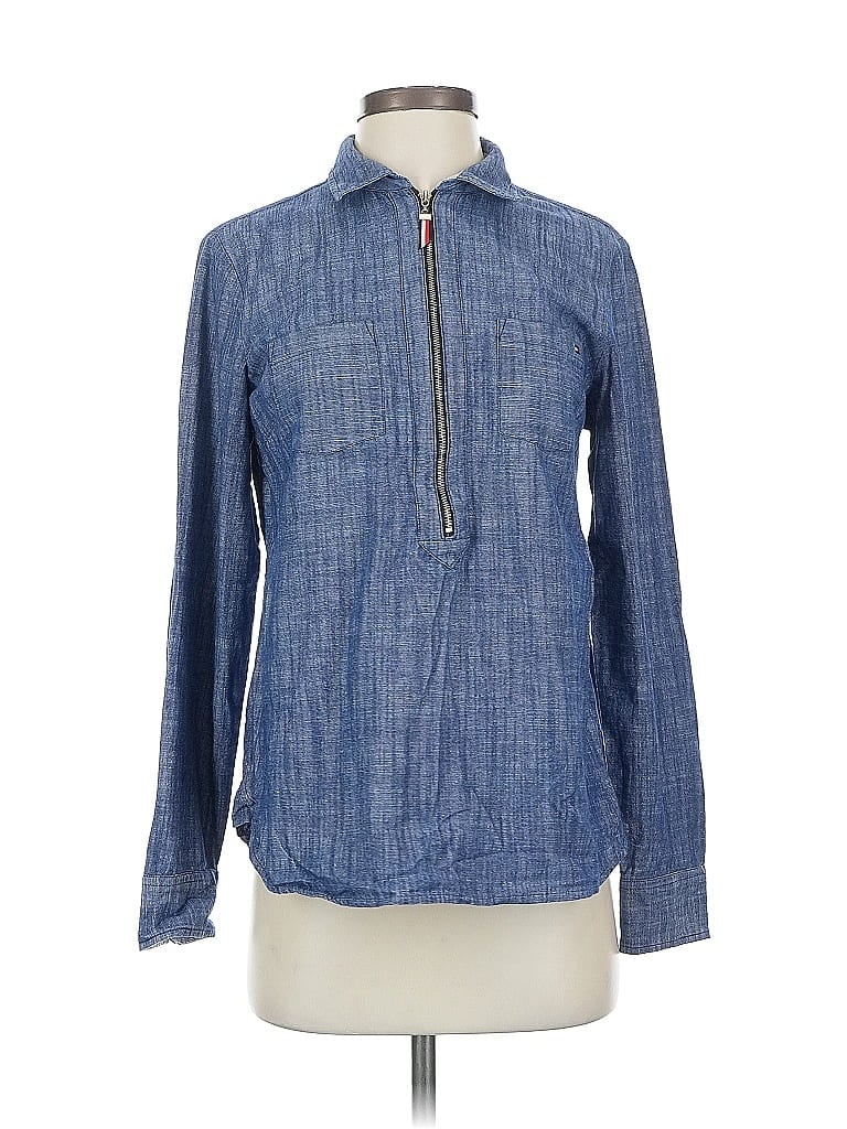 Pre-owned Tommy Hilfiger Long Sleeve Blouse In Blue
