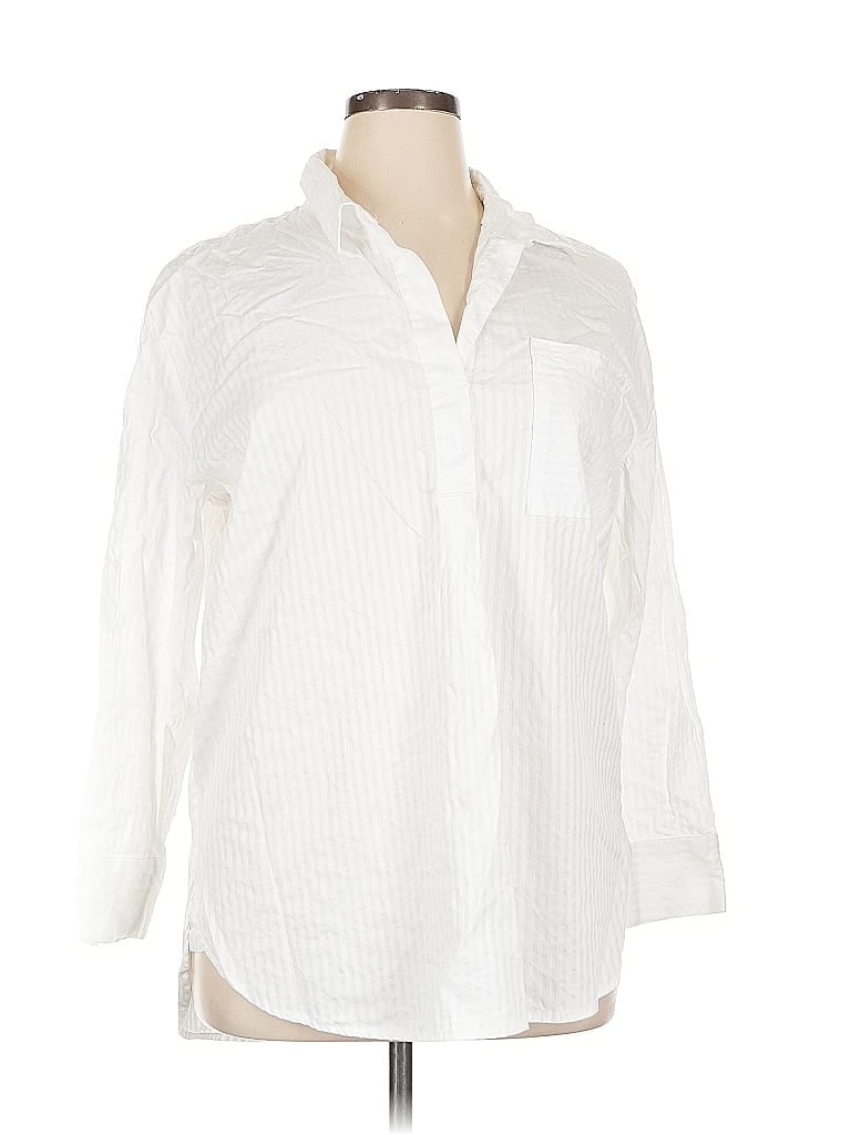 Pre-owned Liz Claiborne 3/4 Sleeve Button Down Shirt In White