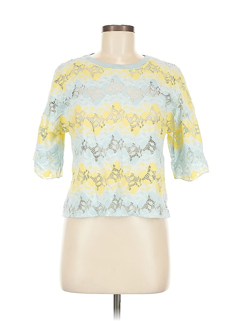 Pre-owned Zara W&b Collection Short Sleeve Top Yellow Boatneck Tops