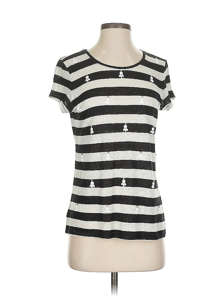 Pre-owned Ann Taylor Short Sleeve Top Silver Stripes Pattern Scoop Neck Tops