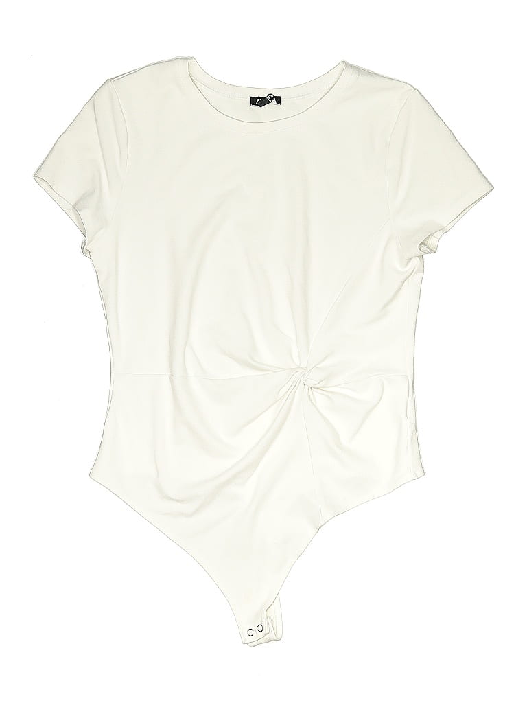 Pre-owned Express Outlet Short Sleeve Top Ivory Keyhole Neckline Tops In White