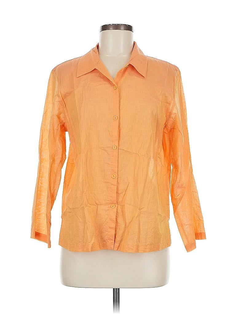 Pre-owned Eileen Fisher 3/4 Sleeve Button Down Shirt In Orange