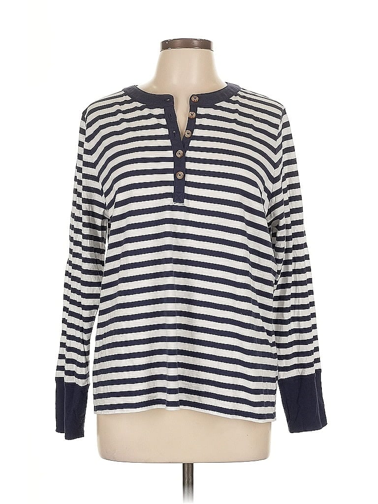 Pre-owned Candace Cameron Bure Long Sleeve Henley Shirt In Blue