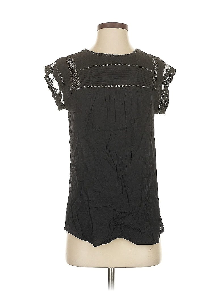 Pre-owned Daniel Rainn Short Sleeve Top Black Keyhole Neckline Tops