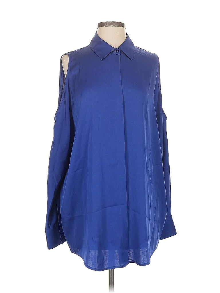 Click to view more detailed imagery on our partner's website Pre-owned Dkny Sleeveless Silk Top Blue Cold Shoulder Neckline Tops