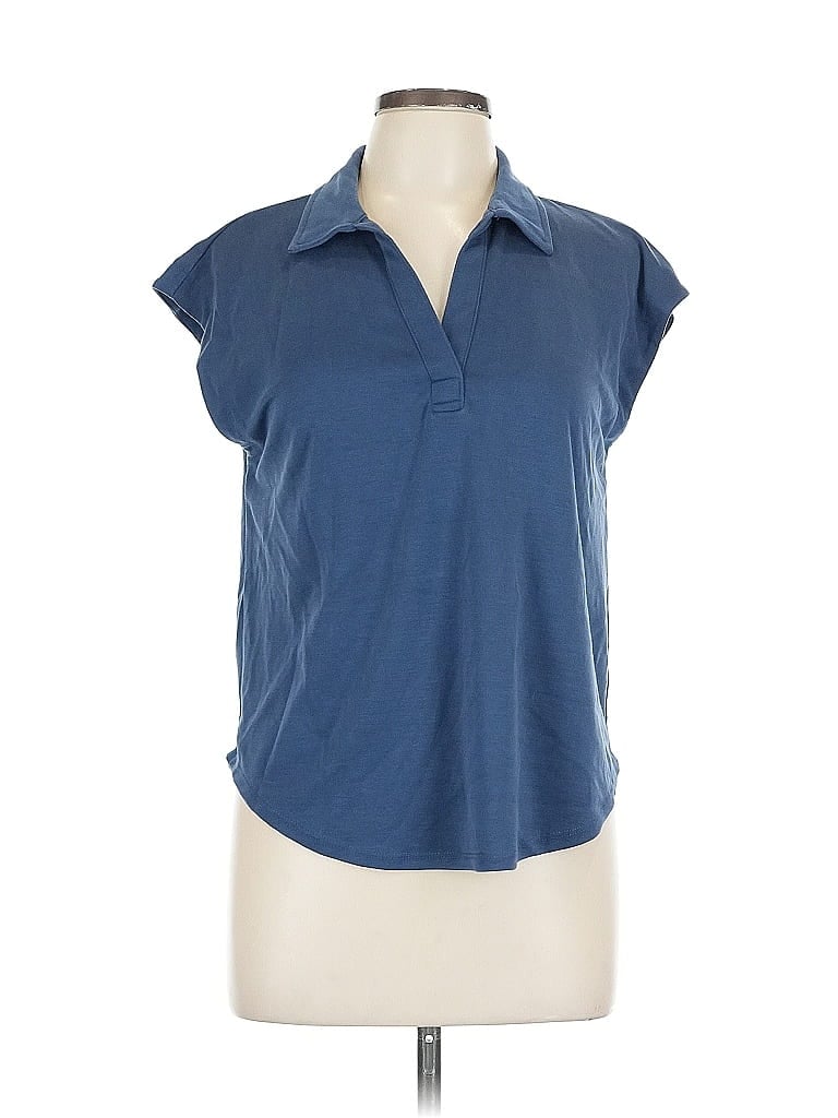 Pre-owned Cable & Gauge Short Sleeve Blouse In Blue