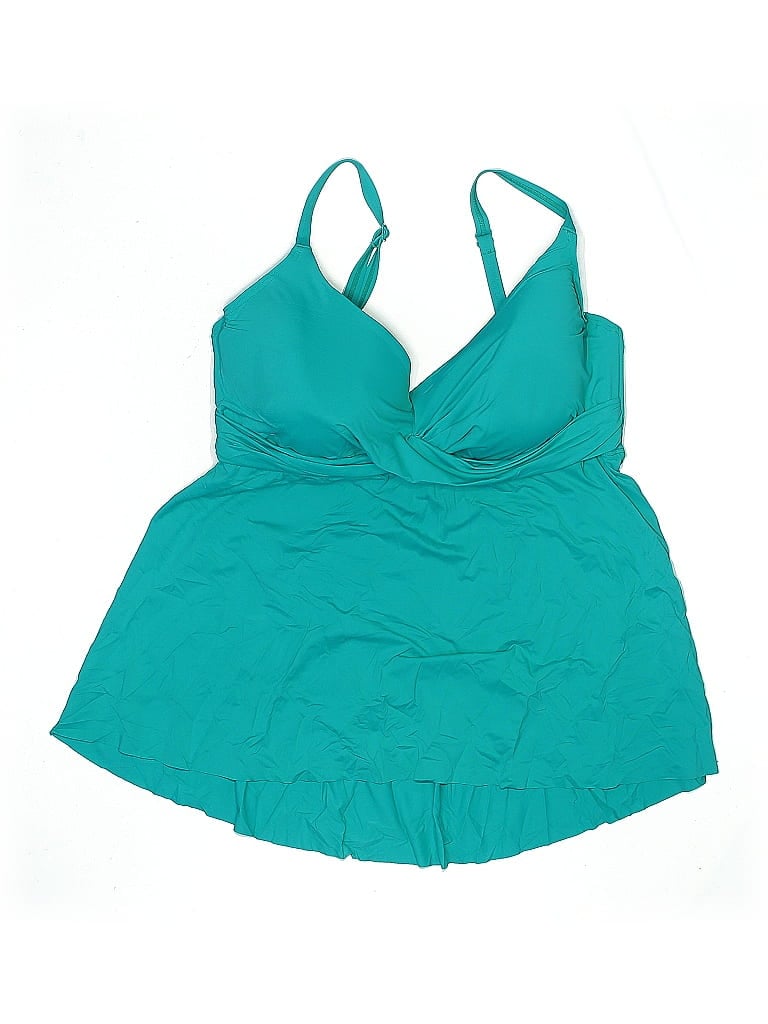 Pre-owned Contours By Coco Reef Swimsuit Top Teal Solid Pattern Swimwear In Blue