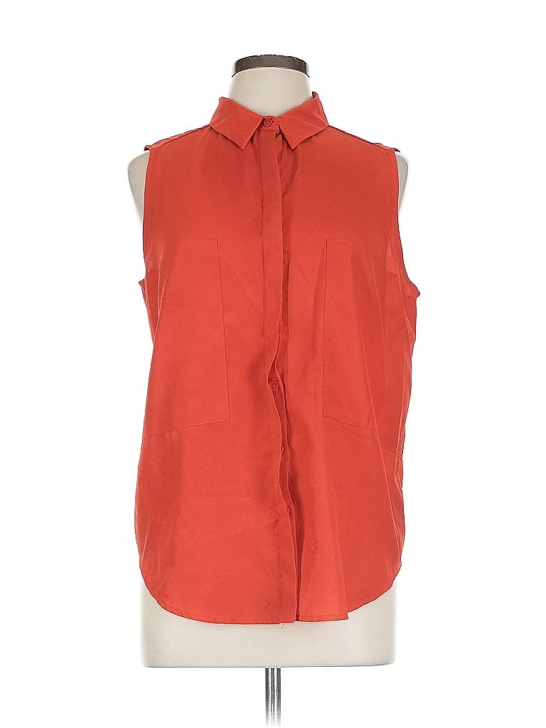 Pre-owned Daisy Fuentes Sleeveless Button Down Shirt In Orange